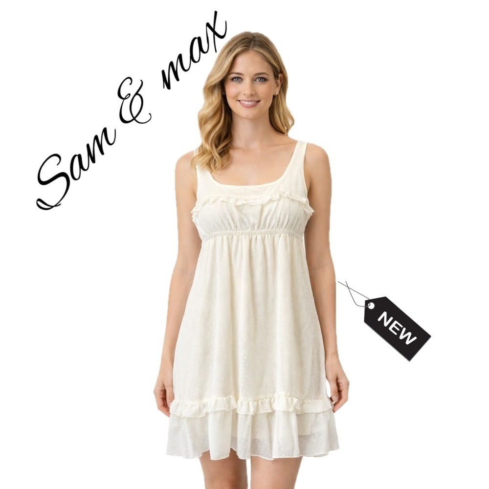 NWT SAM&MAX OFF WHITE SHEER POKADOT DRESS